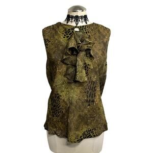 Vtg Y2K Ruffle Patterend Paisley Leopard Print Whimsigoth Fairy Core Blouse